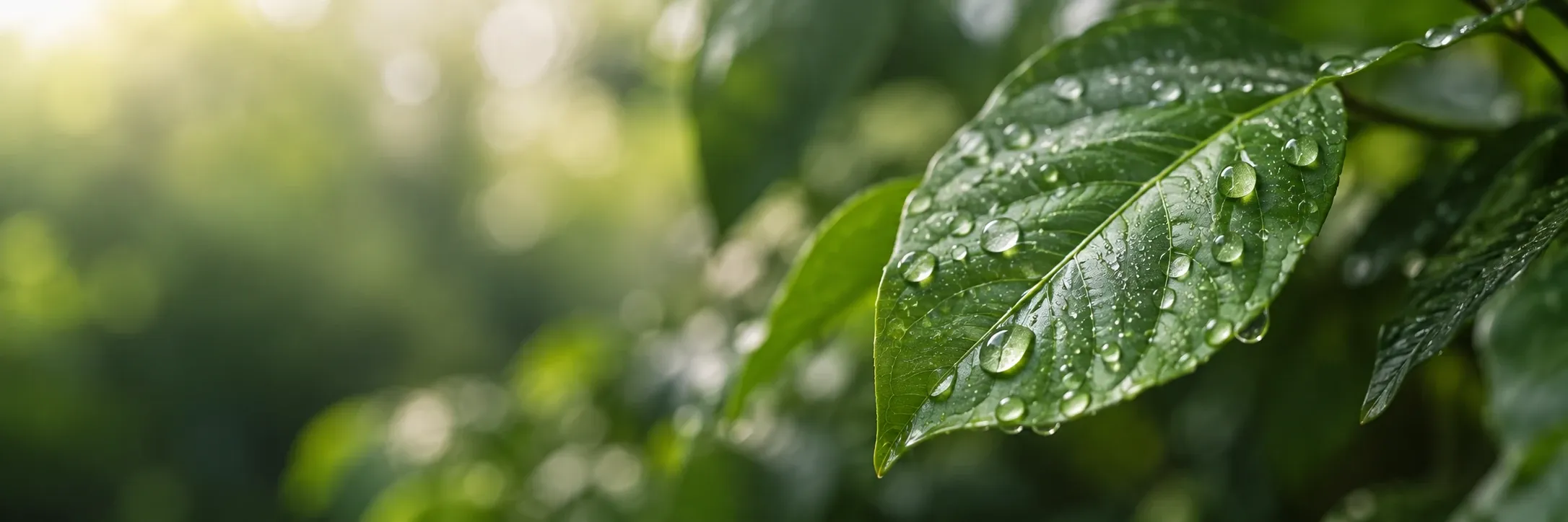 Folha verde com gotas de água, símbolo de materiais e processos mais responsáveis