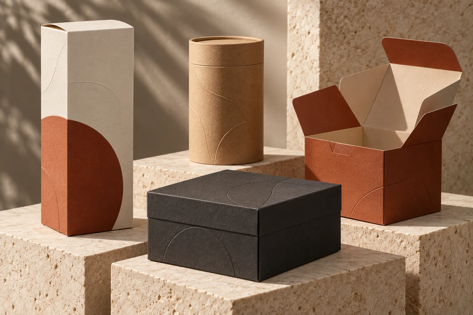 Embalagens e packaging personalizados apresentados em contexto de design gráfico