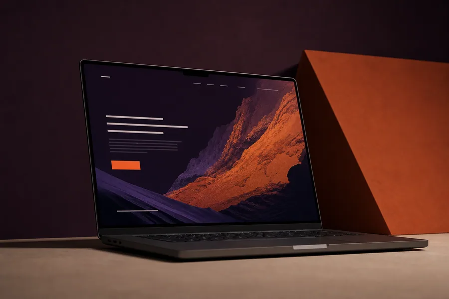 Exemplo visual de landing page num portátil