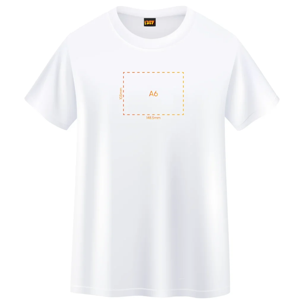 Mockup de t-shirt blanc avec zone d'impression A6 au centre de la poitrine